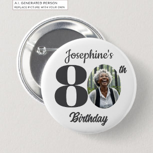 Bold 80th Birthday Party Photo Favour 6 Cm Round Badge