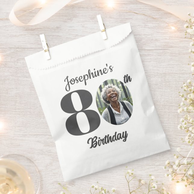 Bold 80th Birthday Party Photo  Favour Bag (Clipped)