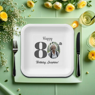 Bold 80th Birthday Party Photo Paper Plate
