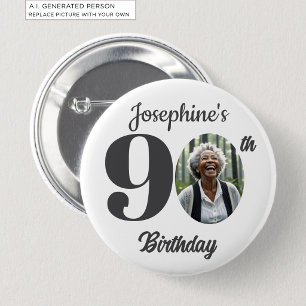 Bold 90th Birthday Party Photo Favour 6 Cm Round Badge