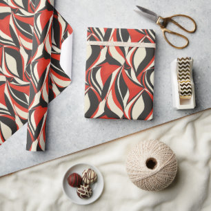 Bold Abstract 2D Pattern with Red, Black, Cream Wrapping Paper
