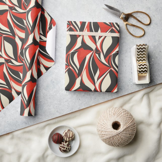 Bold Abstract 2D Pattern with Red, Black, Cream Wrapping Paper (Crafts)
