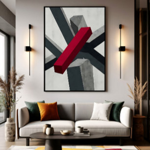 Bold Abstract 3D Red Black White Poster