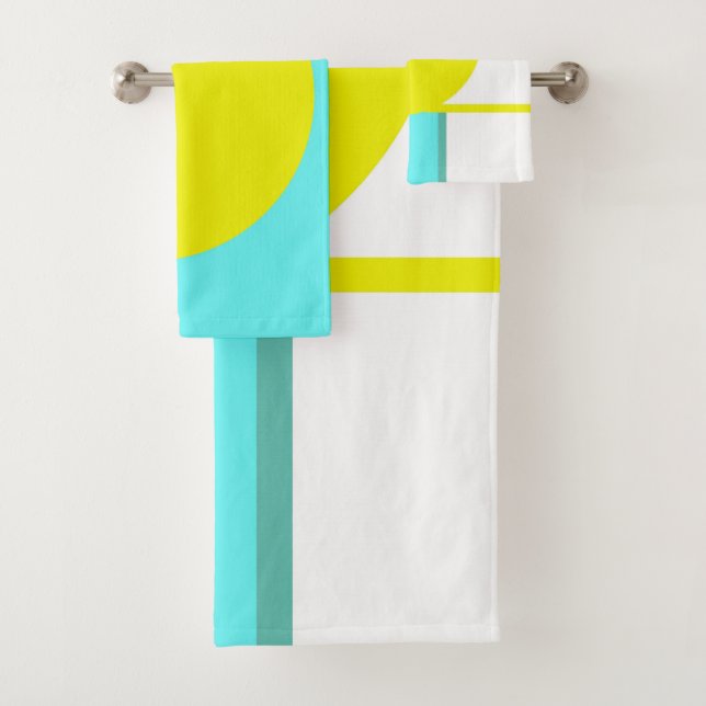 Bold Abstract Art Circle Turquoise Green Yellow Bath Towel Set (Insitu)