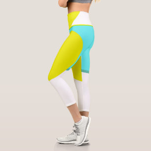 Bold Abstract Art Circle Turquoise Green Yellow Capri Leggings