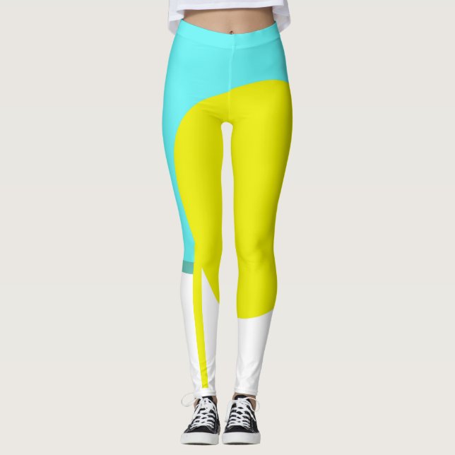 Bold Abstract Art Circle Turquoise Green Yellow Leggings (Front)