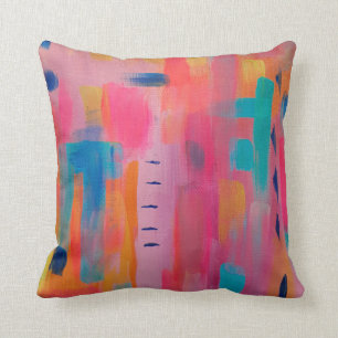 Bold Abstract Art in Pinks and Blues Cushion