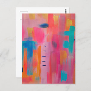 Bold Abstract Art in Pinks and Blues Postcard