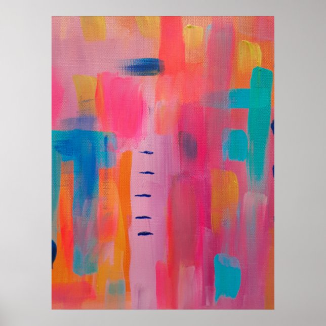 Bold Abstract Art in Pinks and Blues Poster (Front)