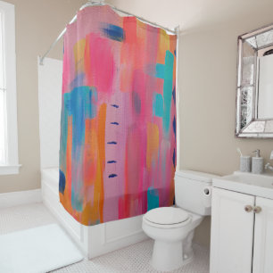 Bold Abstract Art in Pinks and Blues Shower Curtain