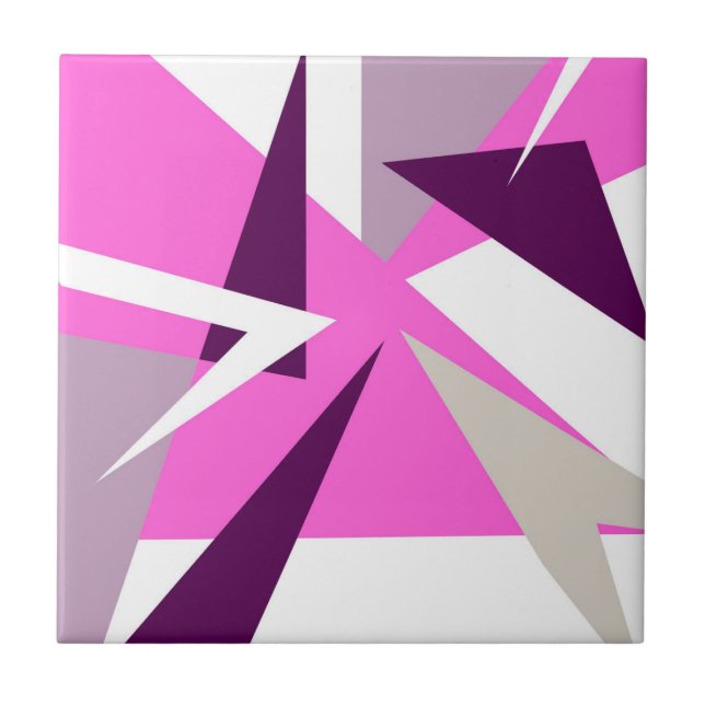 Bold Abstract Art Purple Pink Grey Ceramic Tile (Front)