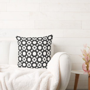 Bold Abstract Black and White Star Lattice Cushion