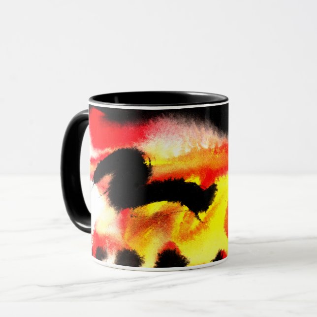 Bold Abstract Black Red Yellow Flowing Colours Mug (Front Left)