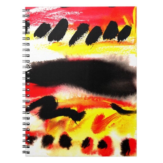 Bold Abstract Black Red Yellow Flowing Colours Notebook (Front)