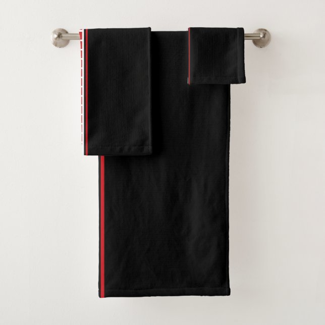 Bold Abstract Black White and Red Pattern Bath Towel Set (Insitu)