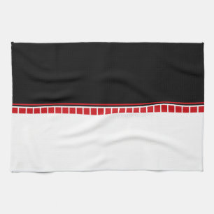 Bold Abstract Black White and Red Pattern Tea Towel