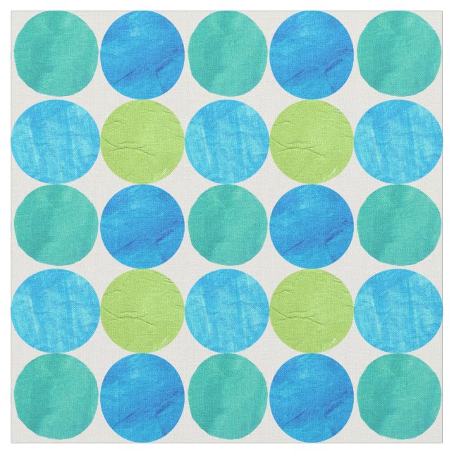 Bold Abstract Blue Green White Circles Fabric (Close Up)