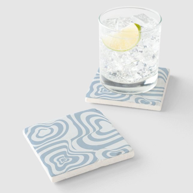 Bold Abstract Blue Marble Wavy Stripe Retro Spring Stone Coaster (Side)