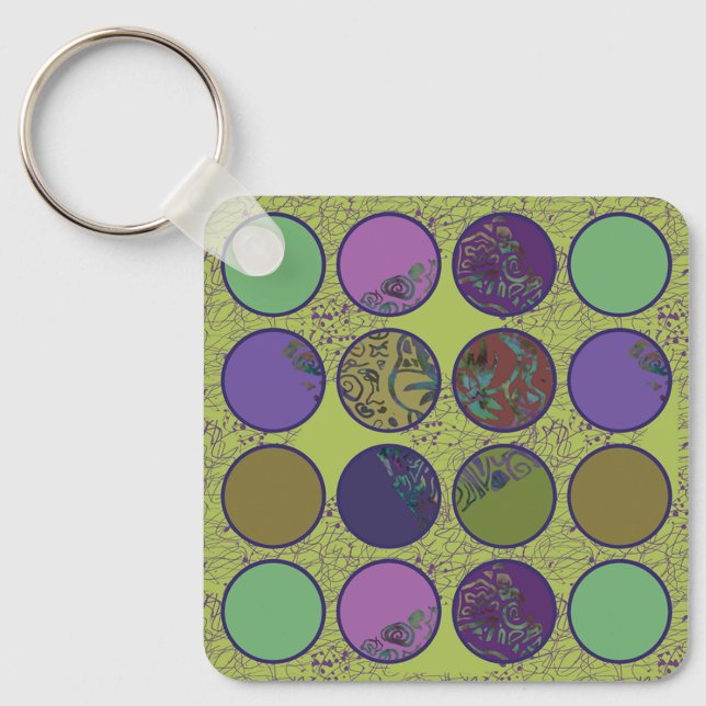 Bold Abstract Boho Circles: Retro Vibe Key Ring (Front)