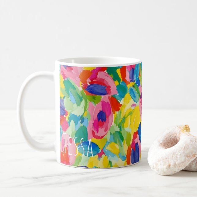 Bold Abstract Brushstroke Pattern Coffee Mug (With Donut)