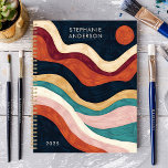 Bold Abstract Brushstroke Waves Sun Custom Name Planner<br><div class="desc">This striking design showcases bold brushstroke waves and sun in rich shades of rust, teal, navy, and blush, with a vibrant sun accent. The hand-painted style adds depth and texture, while the personalised name and year create a unique and stylish touch. Perfect for students, professionals, or anyone who appreciates artistic...</div>