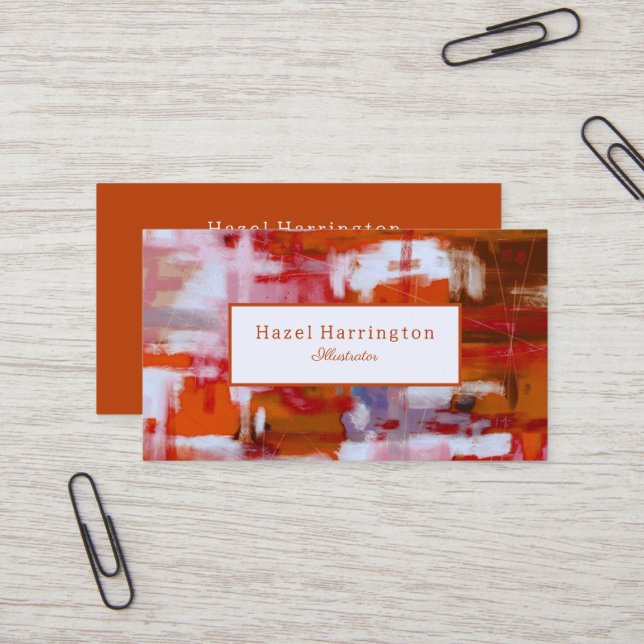 Bold Abstract Business Card Customise Red Orange (Front/Back In Situ)