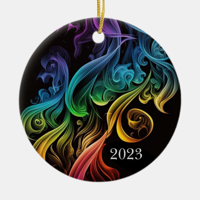 Bold Abstract Colourful Rainbow Smoke Elegant Ceramic Ornament (Front)