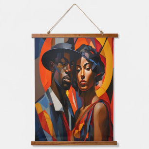 Bold Abstract Cubism Couple Portrait – Modern Art Hanging Tapestry
