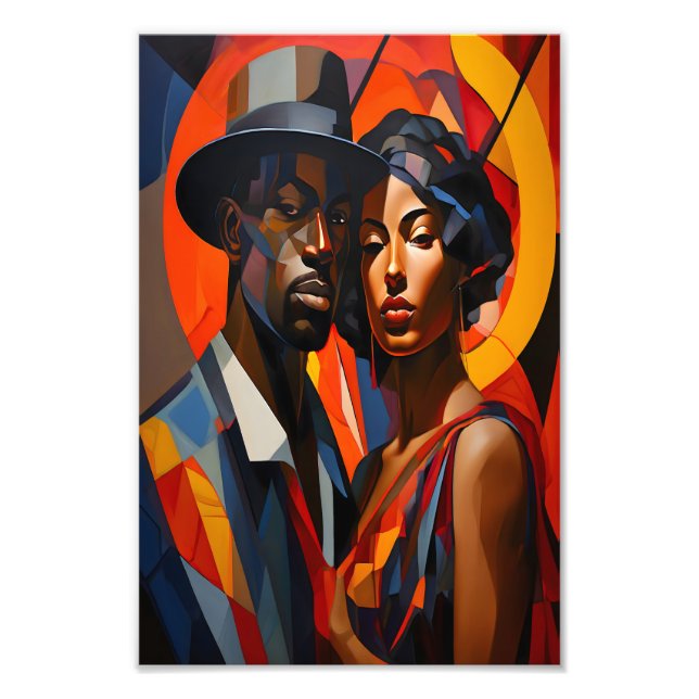 Bold Abstract Cubism Couple Portrait – Modern Art Photo Print (Front)