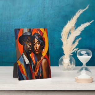 Bold Abstract Cubism Couple Portrait – Modern Art Plaque