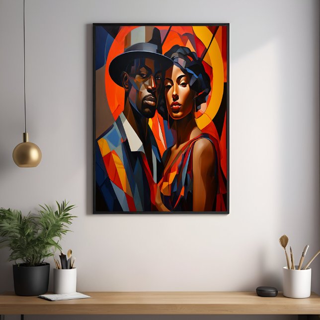 Bold Abstract Cubism Couple Portrait – Modern Art Poster (Creator Uploaded)