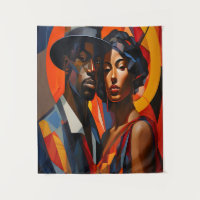 Bold Abstract Cubism Couple Portrait – Modern Art