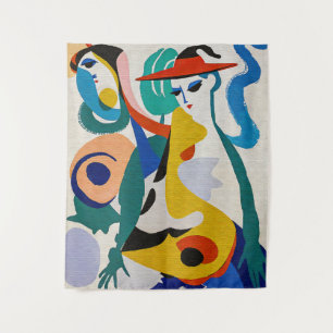 Bold Abstract Cubism Surreal Figures Painting Tapestry