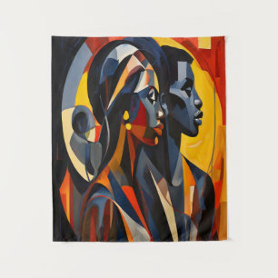 Bold Abstract Cubist Portrait Art Tapestry