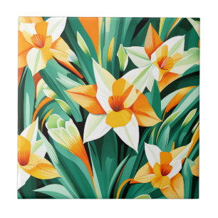 Bold Abstract Daffodil Flowers Ceramic Tile