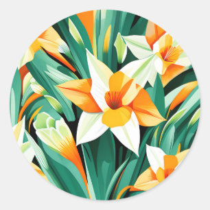 Bold Abstract Daffodil Flowers Classic Round Sticker