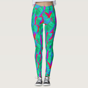 bold abstract design red green leggings
