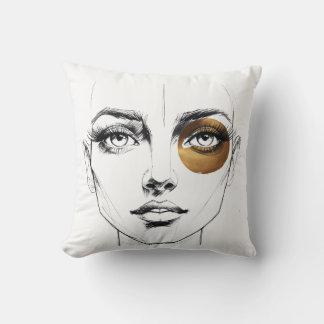 Bold Abstract Female Face with Gold Eye Accent – A Cushion