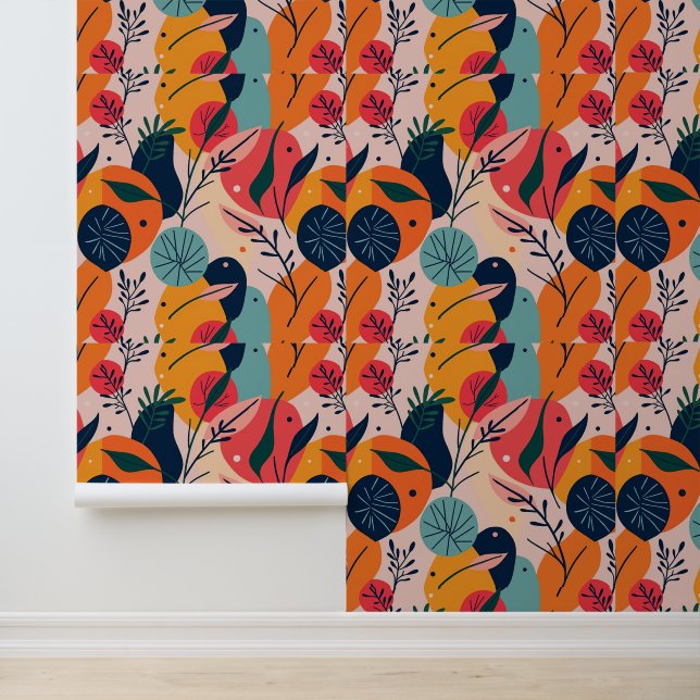 Bold Abstract Floral and Leaf Design Wallpaper (Application)