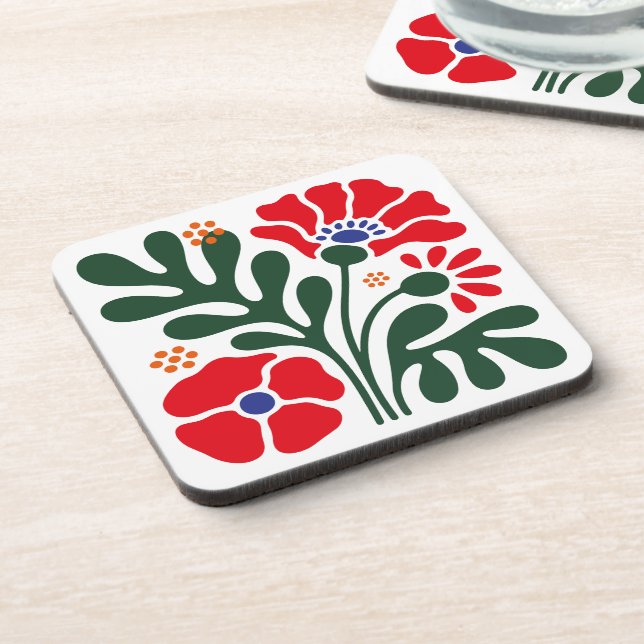 Bold Abstract Floral Coaster with Poppy Motif (Left Side)