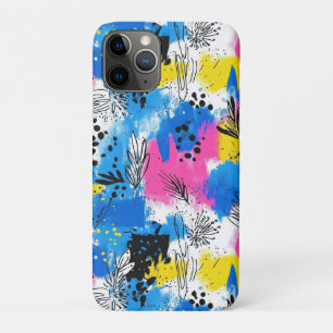 Bold Abstract Floral in Blue Pink and Yellow iPhone 11 Pro Case