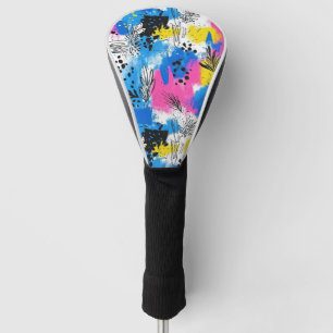Bold Abstract Floral in Blue Pink and Yellow Golf Head Cover