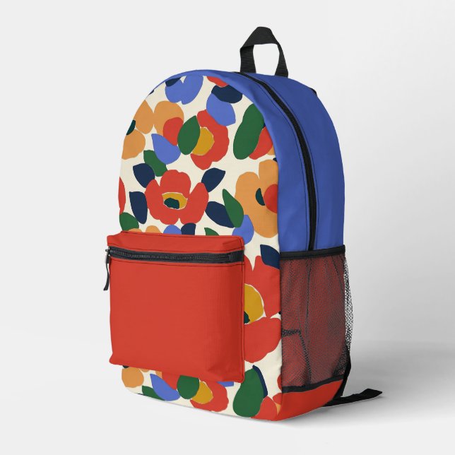 Bold Abstract Floral Pattern Printed Backpack (Back Corner Right)