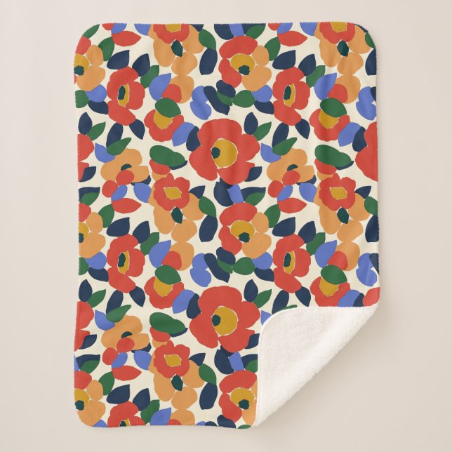 Bold Abstract Floral Pattern Sherpa Blanket (Front)