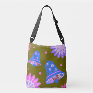 Bold Abstract Floral Tote Bag in Purple and Blue