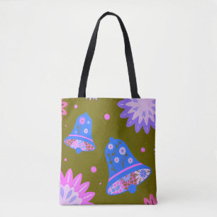 Bold Abstract Floral Tote Bag in Purple and Blue