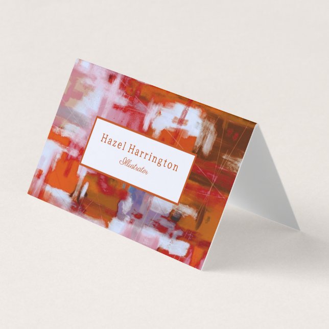 Bold Abstract Folded Business Card Customise Red  (Front)