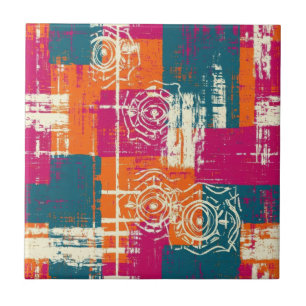 Bold Abstract Geometric - Grunge Brush Texture (2) Ceramic Tile