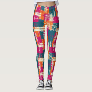 Bold Abstract Geometric - Grunge Brush Texture (2) Leggings