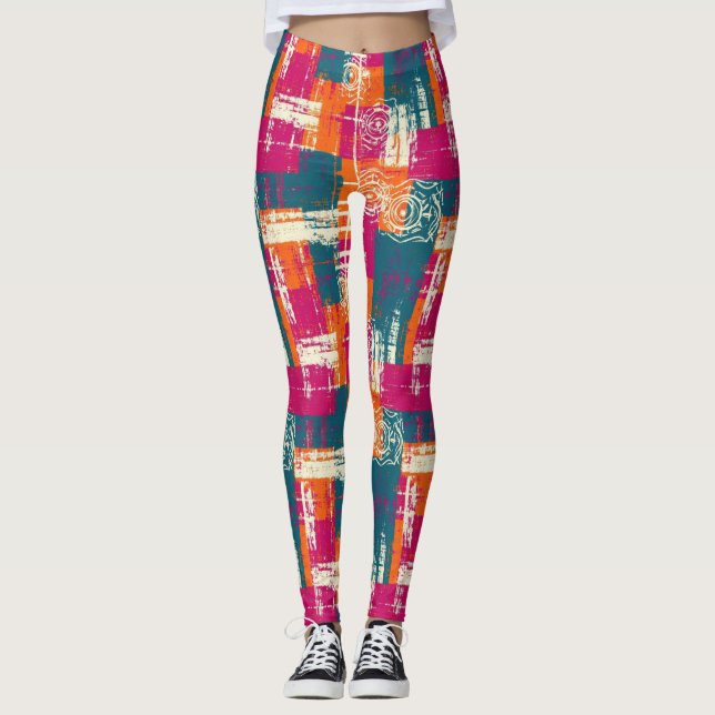Bold Abstract Geometric - Grunge Brush Texture (2) Leggings (Front)